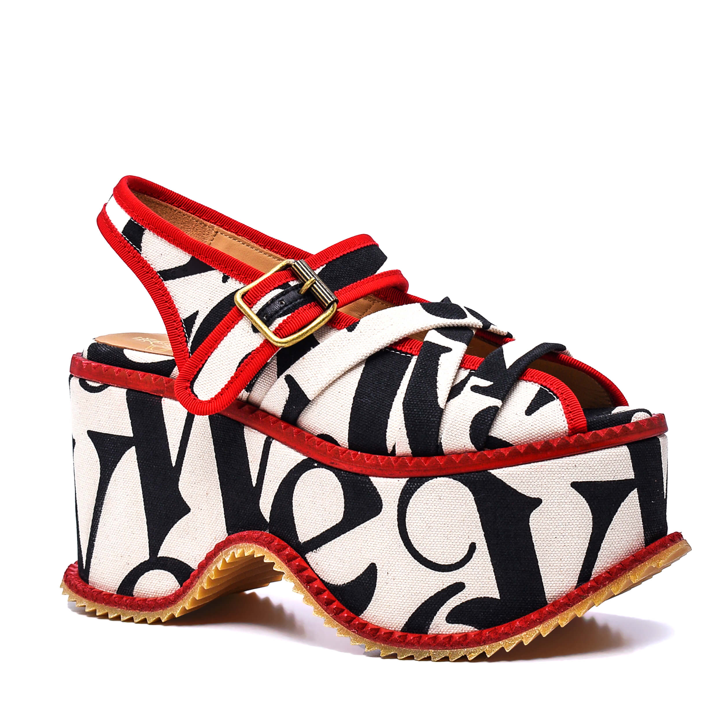 Vivienne WestWood - Black & Red  Northern Sole Printed Canvas Platform Sandals / 39